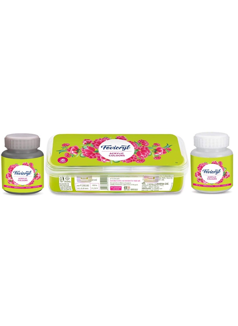 Pidilite Pidilite Fevicryl Acrylic Sunflower Kit (10 Colours X 15 ml) with Black and White Acrylic Paints of 100ml Each, Gift for Artists, Students, Children  - Image 1