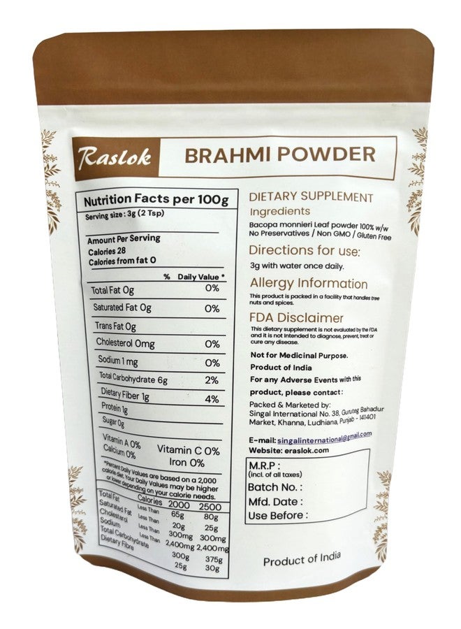 Raslok Pure Brahmi Powder | Bacopa Powder | Promotes Hair Growth (8 oz.) - Image 3