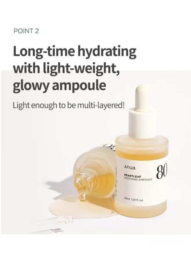 Anua Heartleaf 80% Soothing Ampoule 30ml / 1.01 fl.oz. I non-greasy, face skin calm serum hydrating panthenol B5 calming treatment essence