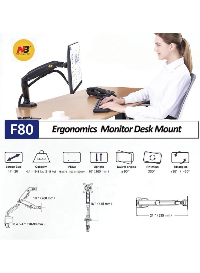 NB NORTH BAYOU Gas Spring Adjustable Desk Monitor Arm – Flexible Desktop Mount for Flat & Curved Screens - Image 2