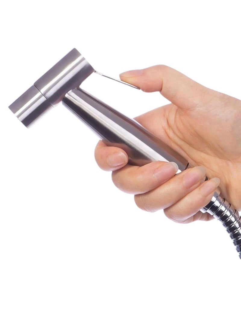 مجموعة حنفية ستانلس ستيل صحية للتواليت والحمام مع خرطوم مرن للغاية من ماركوير، فضي بلمسة نهائية مصقولة - Image 1