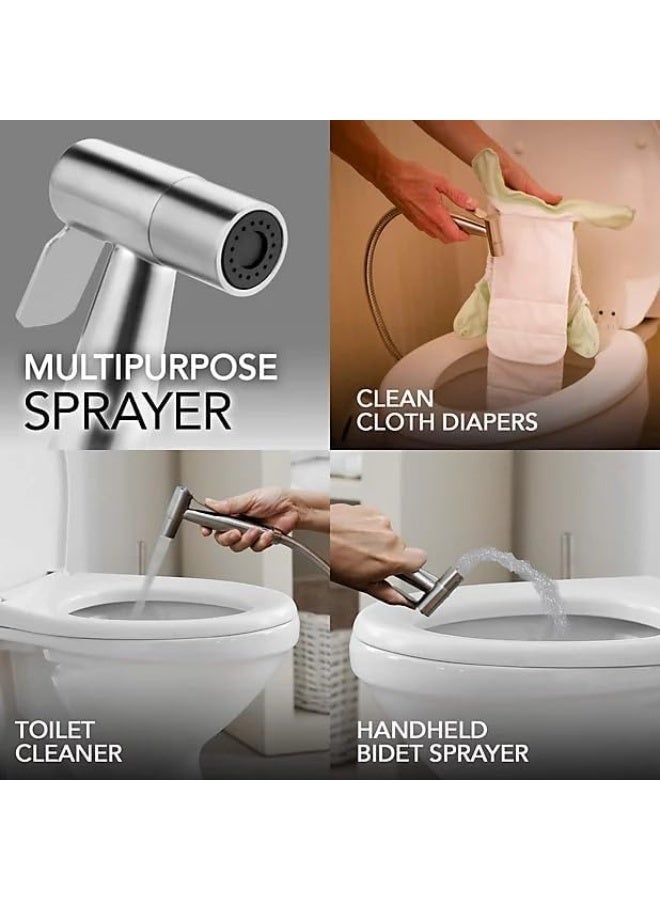 مجموعة حنفية ستانلس ستيل صحية للتواليت والحمام مع خرطوم مرن للغاية من ماركوير، فضي بلمسة نهائية مصقولة - Image 4