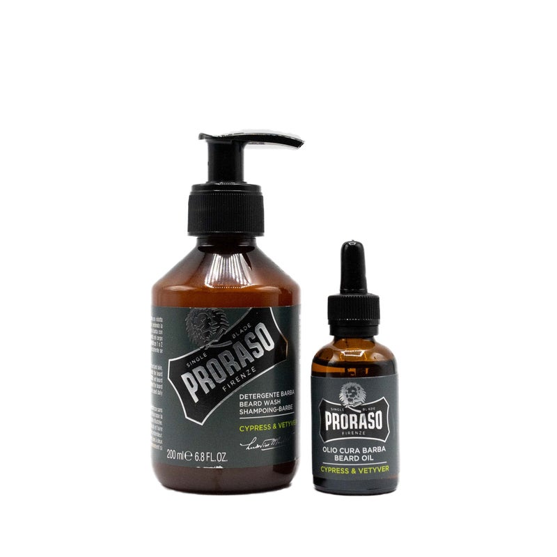 Proraso Beard Care Kit for Men | Beard Wash & Beard Oil Tame, Cleanse & Detangle Full, Thick and Coarse Beards | Cypress and Vetyver - Image 3
