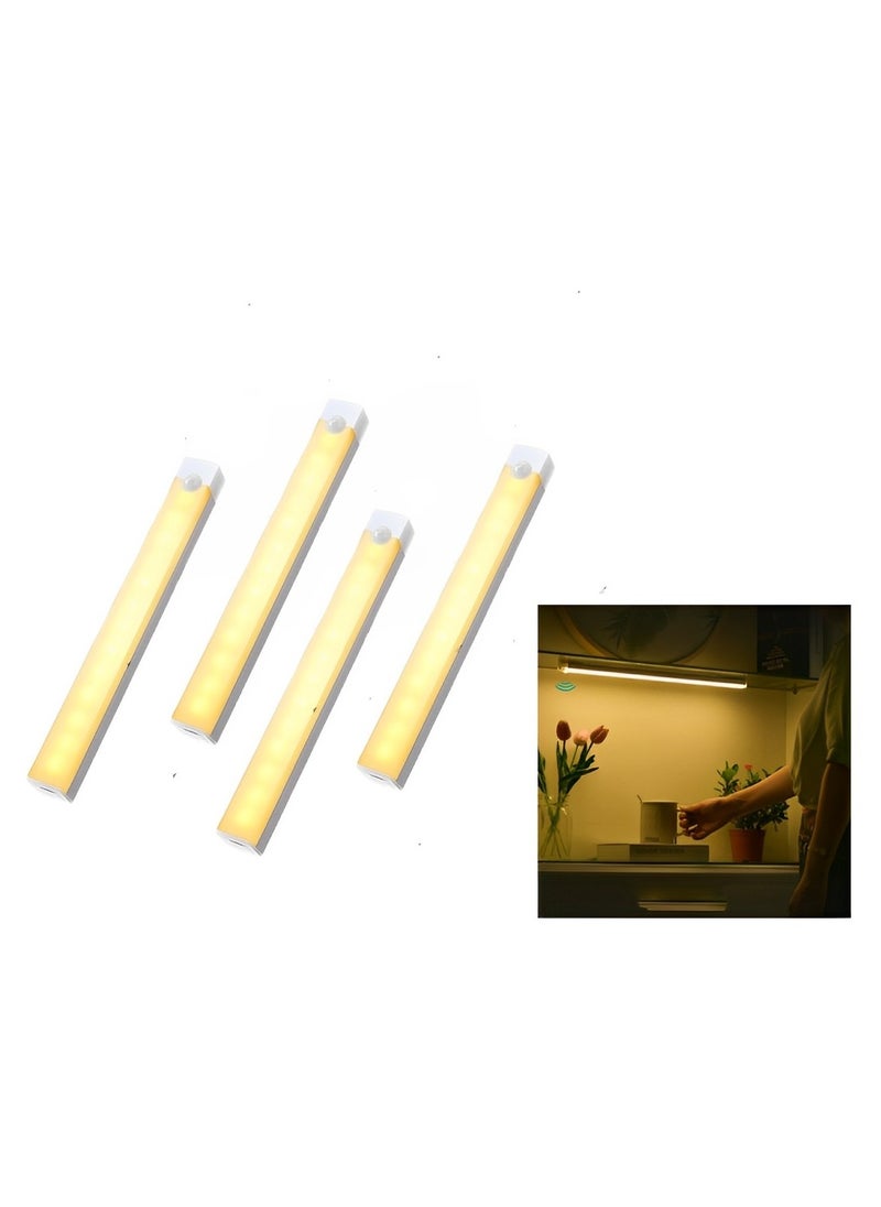 OUYoo OUYoo 4 pcs Motion Sensor LED Lighting,Motion Sensor Light，Motion Sensor Light Bar Night Light for Room，Battery operated induction light, Under Cabinet Light, USB Rechargeable, Dimmable, Magnetic Night Light for Kitchen, Corridor, Wardrobe,Indoor.   30cm - Warm Color  - Image 1