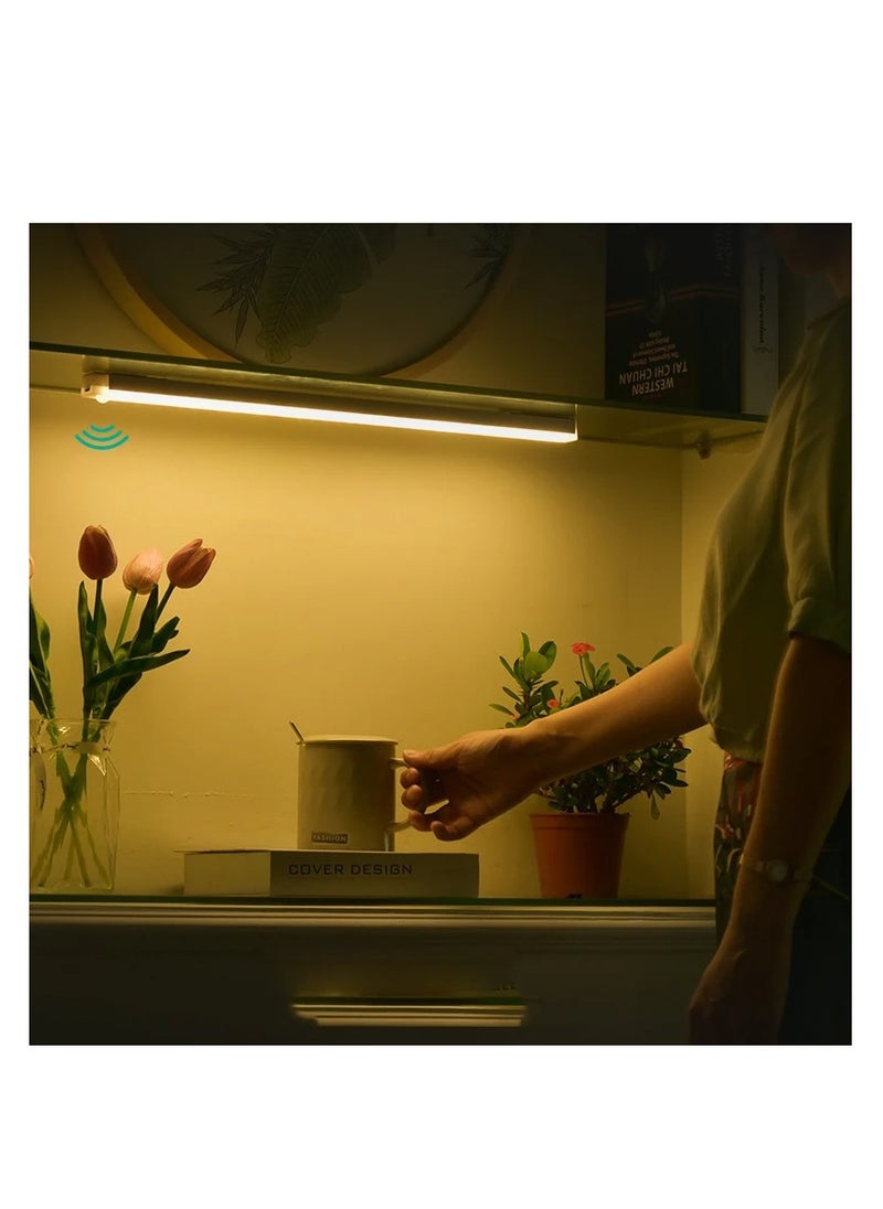 OUYoo OUYoo 4 pcs Motion Sensor LED Lighting,Motion Sensor Light，Motion Sensor Light Bar Night Light for Room，Battery operated induction light, Under Cabinet Light, USB Rechargeable, Dimmable, Magnetic Night Light for Kitchen, Corridor, Wardrobe,Indoor.   30cm - Warm Color  - Image 2