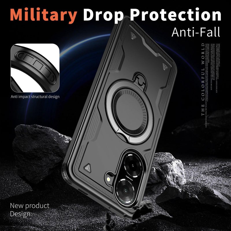 إيروريكس جراب هاتف لهاتف Redmi A5 4G مقاس 171.7 مم / Poco C71 PC Hybrid TPU Armor MagSafe Ring Holder (أسود) - Image 4