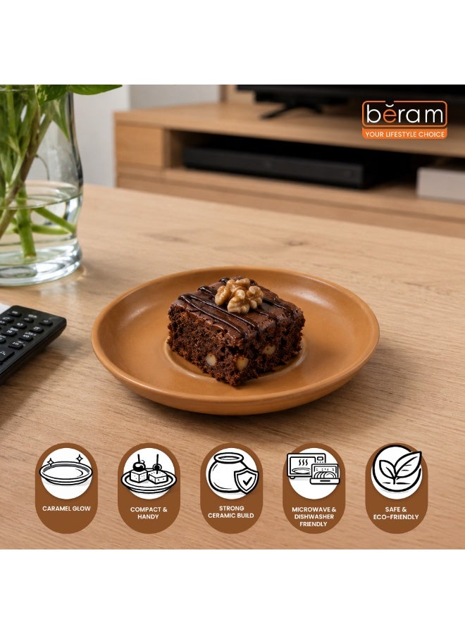 Caramel Ceramic Small Plate – Round Glossy Dessert & Snack Plate – Elegant Minimalist Side Plate for Home, Café & Restaurant - Image 2