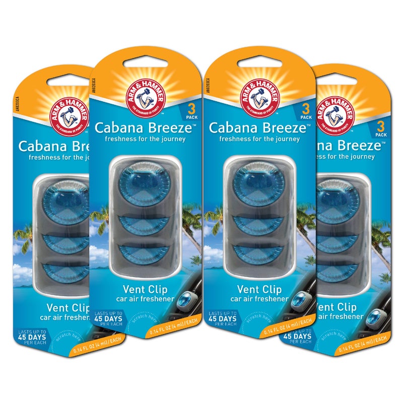 Arm & Hammer AH8203CA Cabana Breeze Freshness Vent Clip for Car Air Freshener 4 Pack of 3 Piece in Each - Image 1