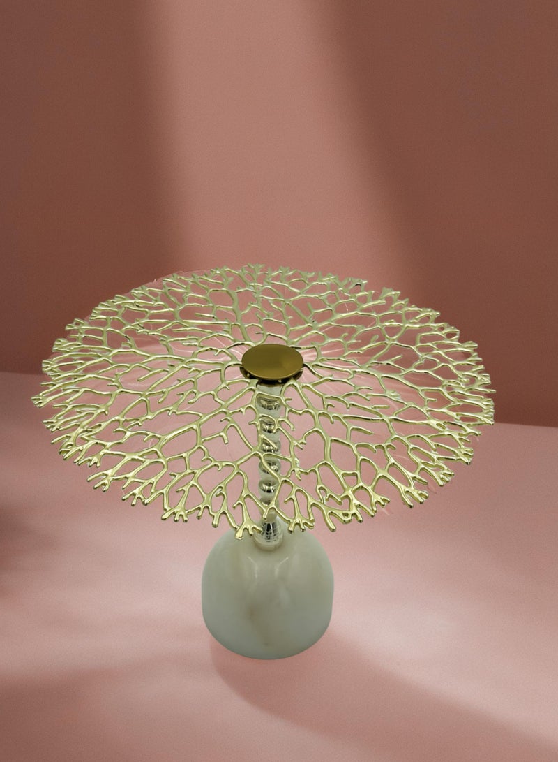 Raz Large Luxury Gold Leaf Cake Stand with Marble Base – Elegant Dessert Display Platter for Parties, Weddings & Special Occasions  - Image 3