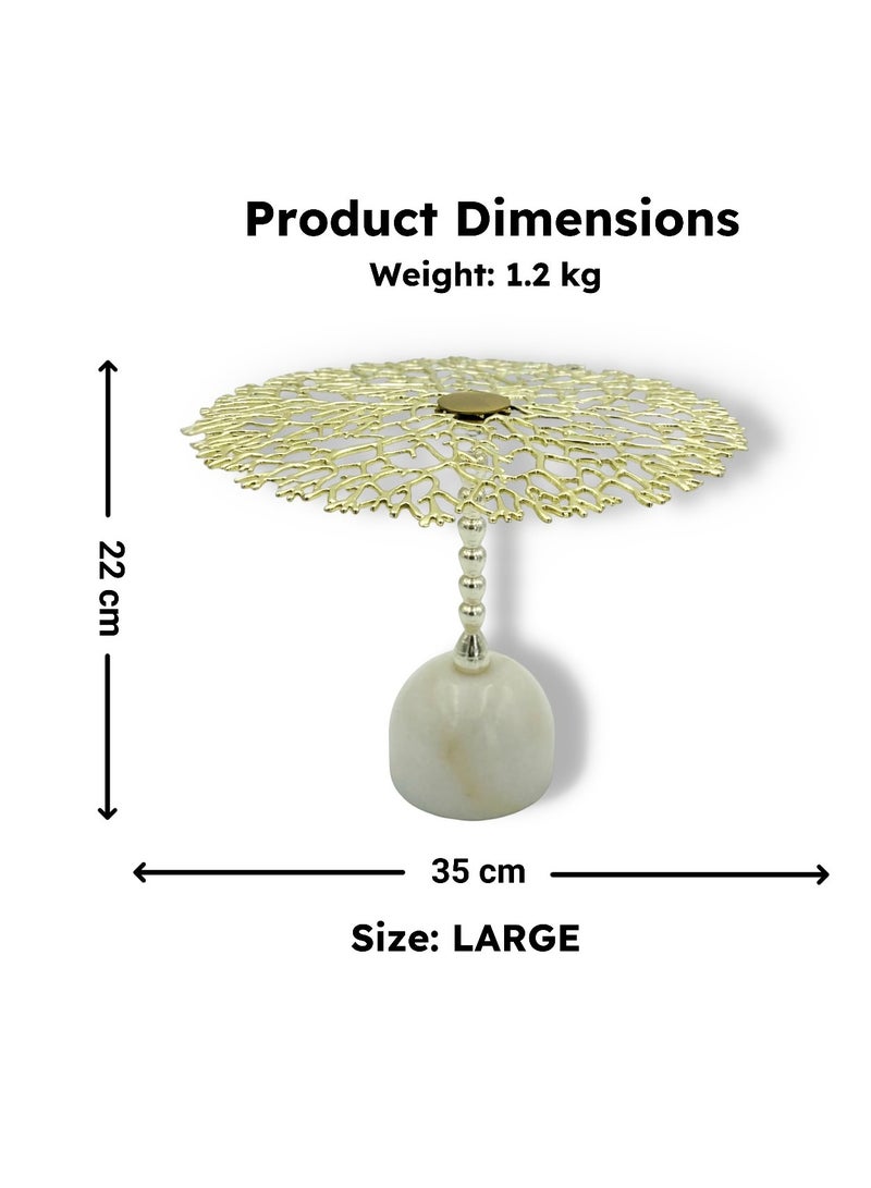 Raz Large Luxury Gold Leaf Cake Stand with Marble Base – Elegant Dessert Display Platter for Parties, Weddings & Special Occasions  - Image 5