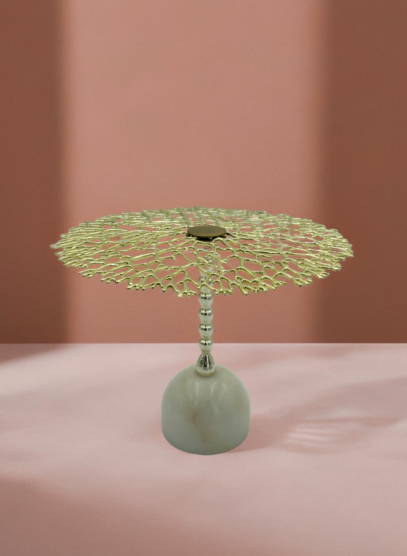 Raz Large Luxury Gold Leaf Cake Stand with Marble Base – Elegant Dessert Display Platter for Parties, Weddings & Special Occasions  - Image 4