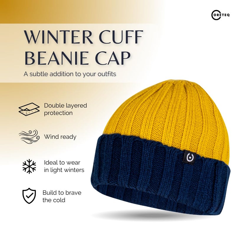 CORETEQ Women & Men Soft Acrylic Wool Winter Cuff Beanie Cap Wide Rib Dual Color Style - Soft, Cozy & Warm Garam Topi - Stylish Woollen Winter Wear Cap - Acrylic Wool, FS - Image 3