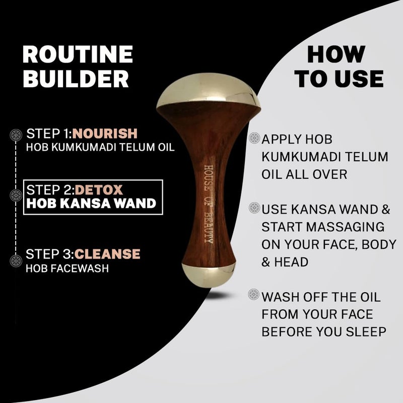 HOUSE OF BEAUTY HOUSE OF BEAUTY Kansa Wand Massager with Kumkumadi 10ml Oil for Face and Body Wooden Handle Both Side Kansa Brown - Image 4