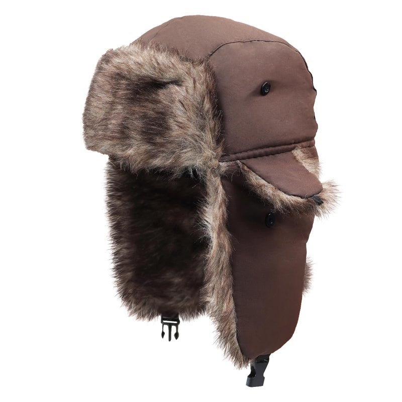 ONWAY Trapper Hat Winter Hats for Women Men with Faux Fur Ear Flaps (Coffee) - Image 1