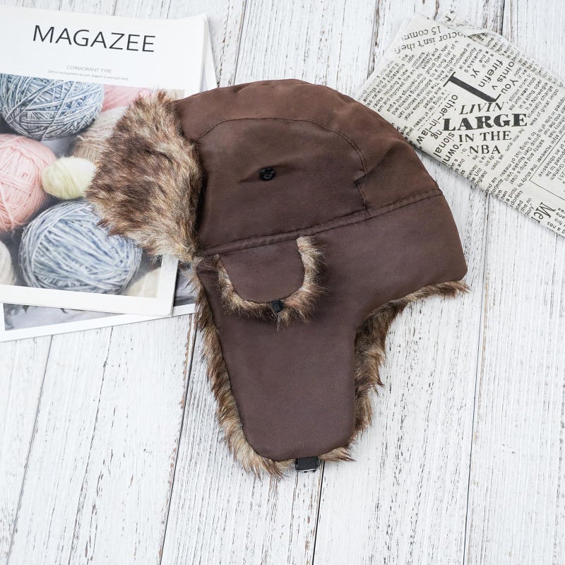 ONWAY Trapper Hat Winter Hats for Women Men with Faux Fur Ear Flaps (Coffee) - Image 3