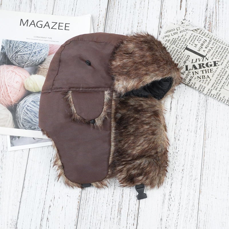 ONWAY Trapper Hat Winter Hats for Women Men with Faux Fur Ear Flaps (Coffee) - Image 2