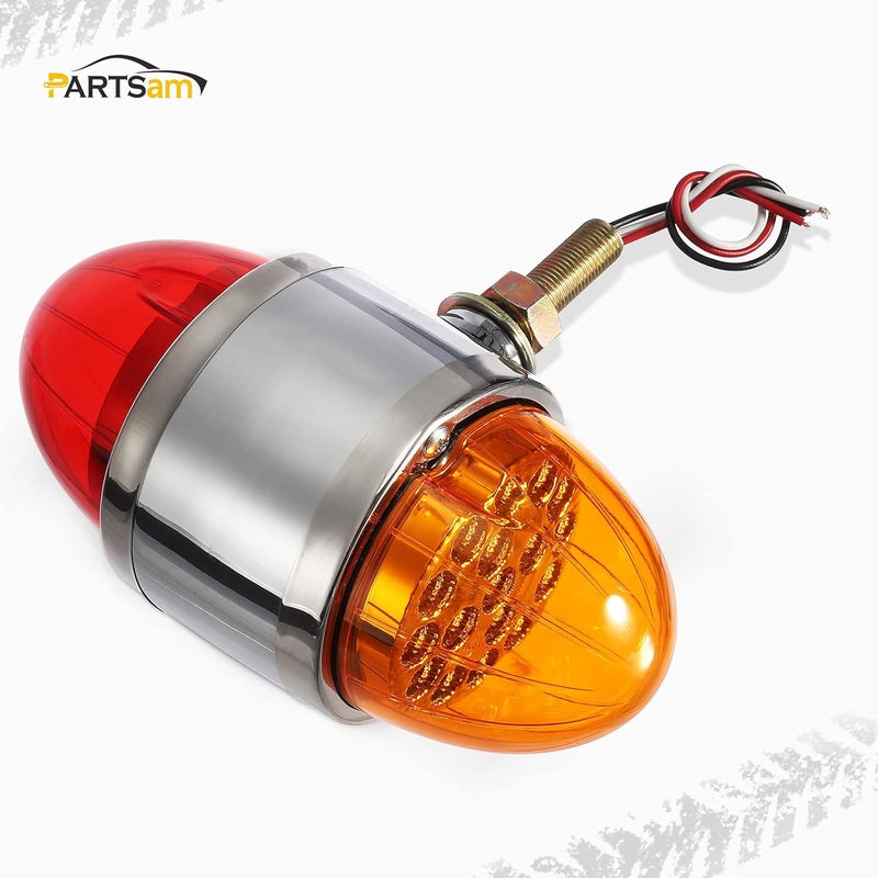 Partsam 2Pcs 17 LED Reflector Double Face Round LED Turn Signal Lights - Amber/Red - Image 5
