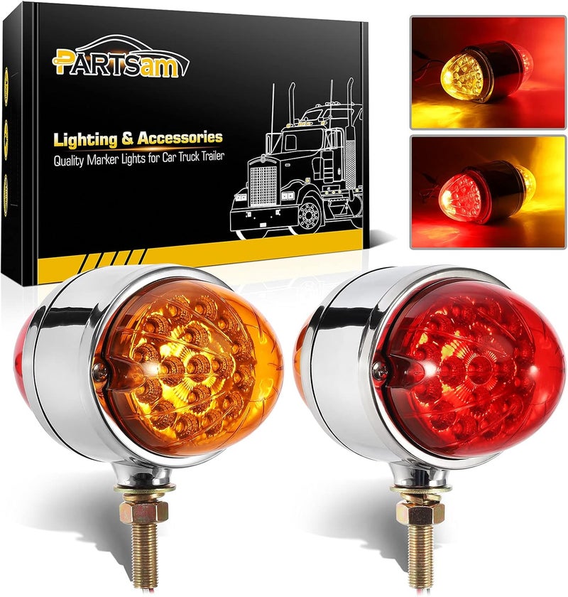 Partsam 2Pcs 17 LED Reflector Double Face Round LED Turn Signal Lights - Amber/Red - Image 1