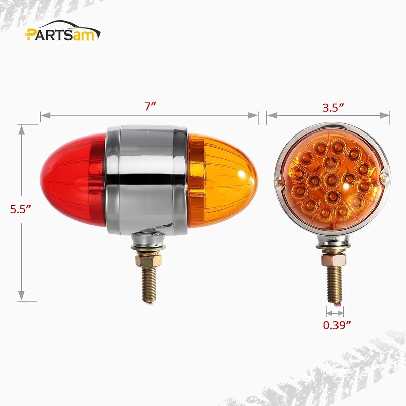 Partsam 2Pcs 17 LED Reflector Double Face Round LED Turn Signal Lights - Amber/Red - Image 4