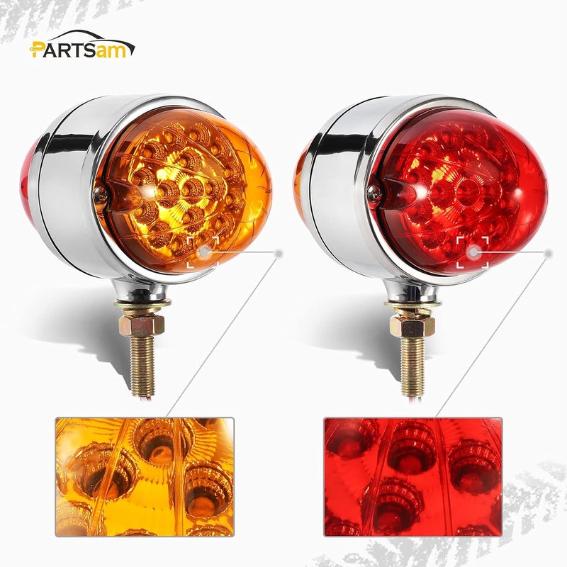 Partsam 2Pcs 17 LED Reflector Double Face Round LED Turn Signal Lights - Amber/Red - Image 2