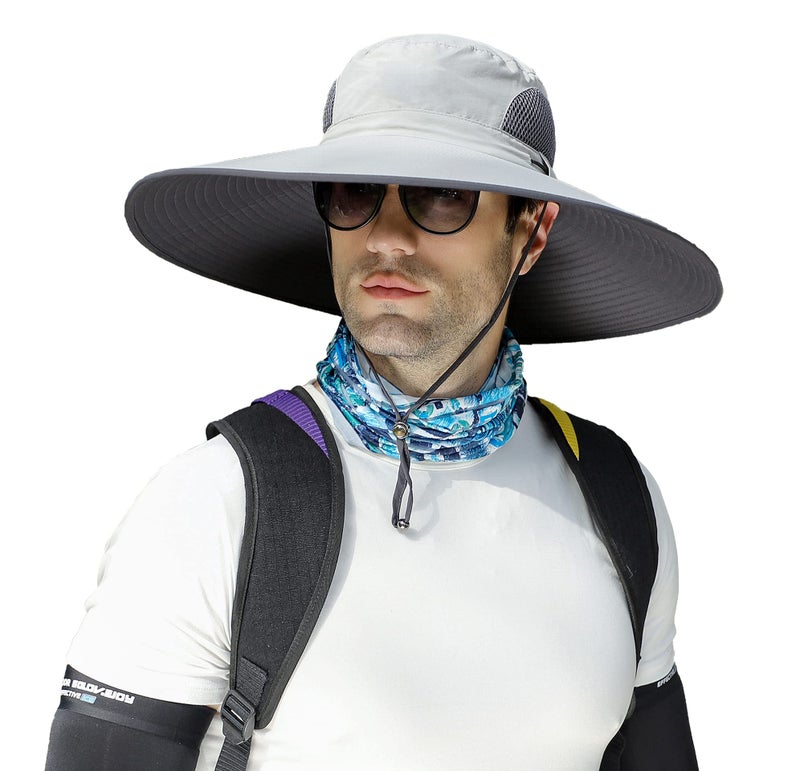 Leotruny Men Wide Brim Sun Hats UPF50+ Waterproof Breathable Bucket Hat for Fishing, Hiking, Camping (C04-light Grey) - Image 1