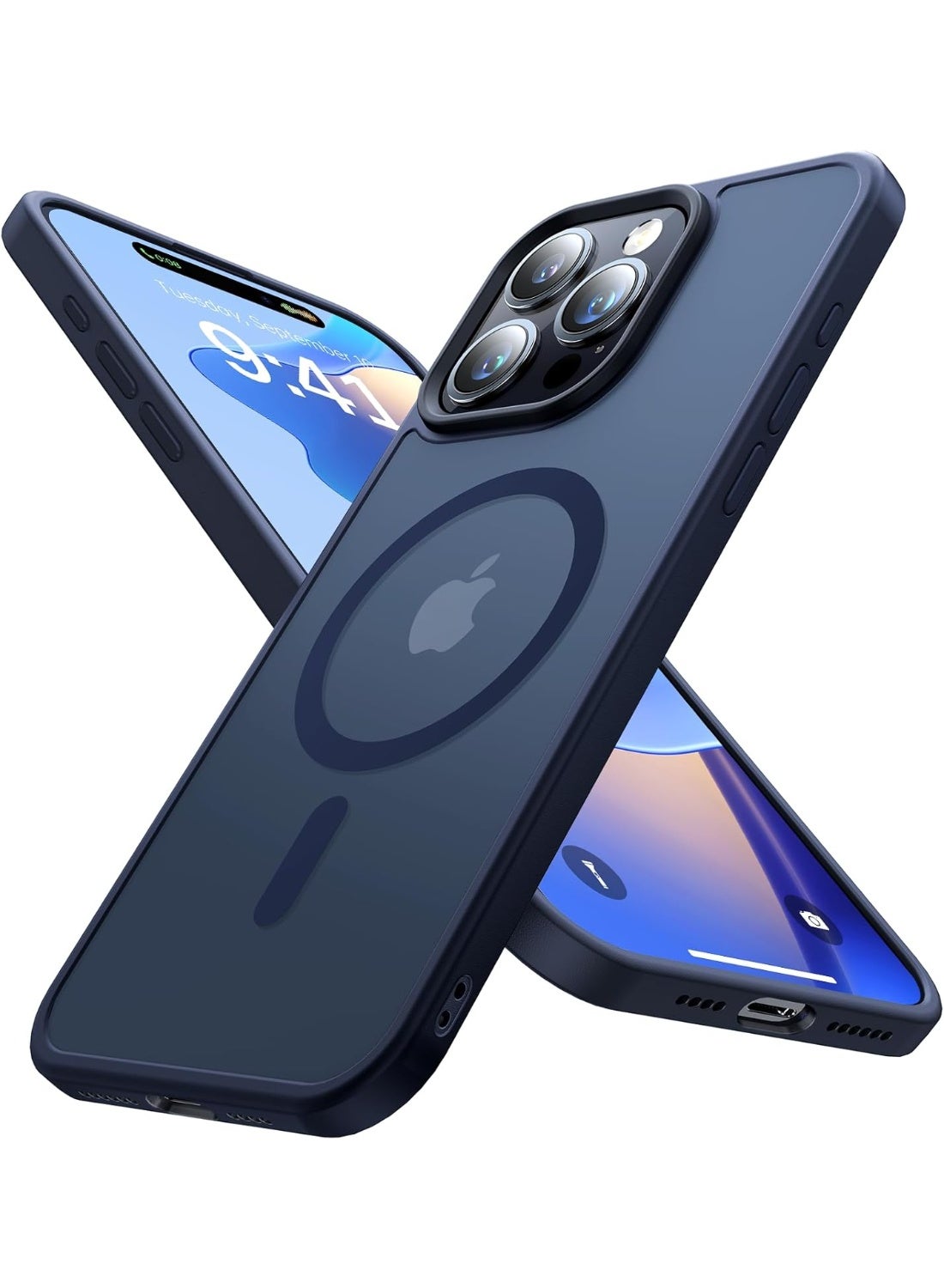 Magnetic Case for iPhone 15 Pro Max Compatible with MagSafe, Translucent Matte Back Slim Shockproof Phone Cover | Dark Blue