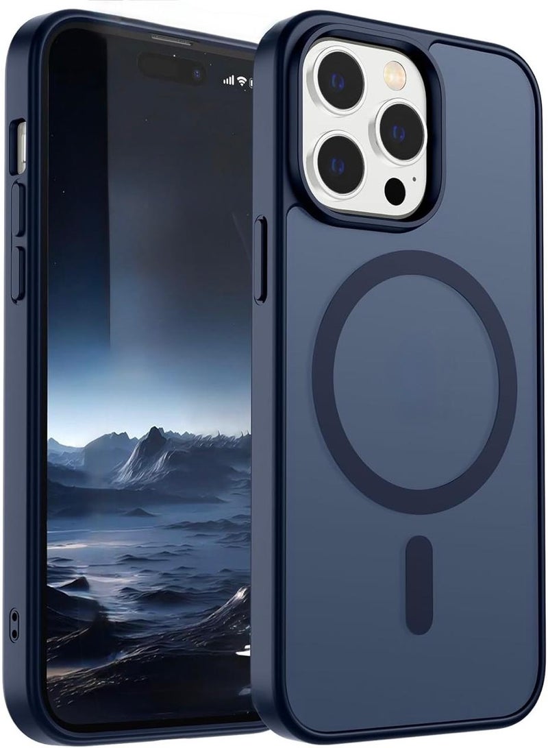 أكاليكس حافظة مغناطيسية مطفأة اللمعان لهاتف iPhone 15 Pro Max [مقاومة للصدمات ونحيفة] - غطاء خلفي صلب بملمس مطفأ وحماية فائقة الجودة | أزرق غامق - Image 1