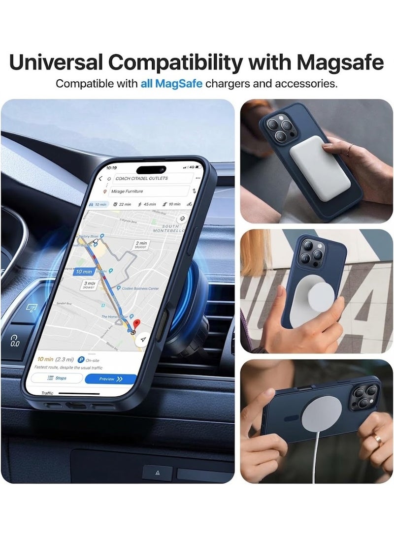 أكاليكس حافظة مغناطيسية مطفأة اللمعان لهاتف iPhone 15 Pro Max [مقاومة للصدمات ونحيفة] - غطاء خلفي صلب بملمس مطفأ وحماية فائقة الجودة | أزرق غامق - Image 4