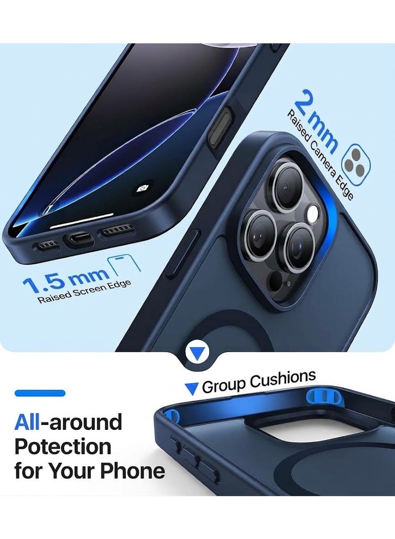 أكاليكس حافظة مغناطيسية مطفأة اللمعان لهاتف iPhone 15 Pro Max [مقاومة للصدمات ونحيفة] - غطاء خلفي صلب بملمس مطفأ وحماية فائقة الجودة | أزرق غامق - Image 5