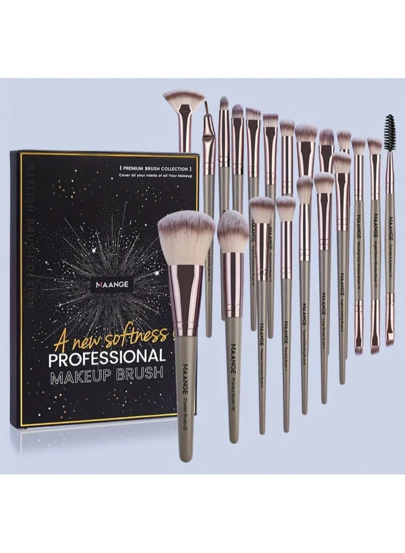 مانجي مجموعة فرش مكياج من 20 قطعة، بودرة صناعية فاخرة، خافي عيوب، ظلال عيون، محدد عيون، فرشاة مكياج، كريم أساس، أحمر خدود، ظلال عيون، محمولة، فرشاة بودرة، أدوات مكياج - Image 1