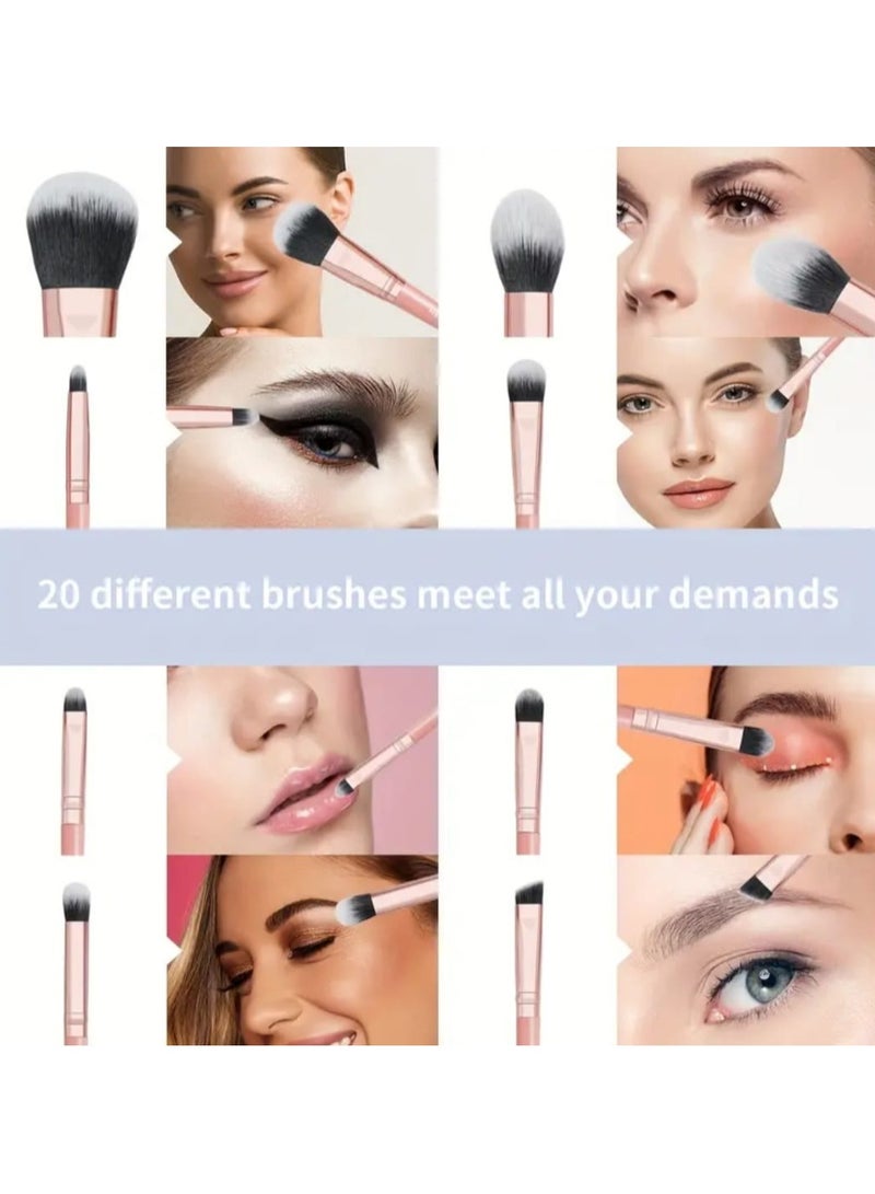 مانجي مجموعة فرش مكياج من 20 قطعة، بودرة صناعية فاخرة، خافي عيوب، ظلال عيون، محدد عيون، فرشاة مكياج، كريم أساس، أحمر خدود، ظلال عيون، محمولة، فرشاة بودرة، أدوات مكياج - Image 3