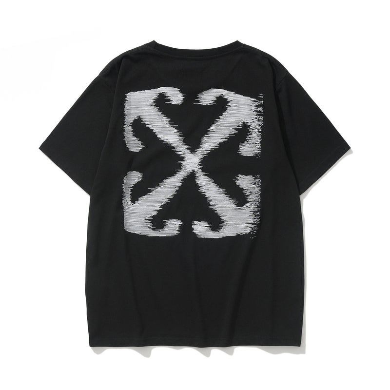 Spring and summer 2025 new OW line graffiti arrow crew neck pullover short sleeve men and women with a wholesale generation of hair Black