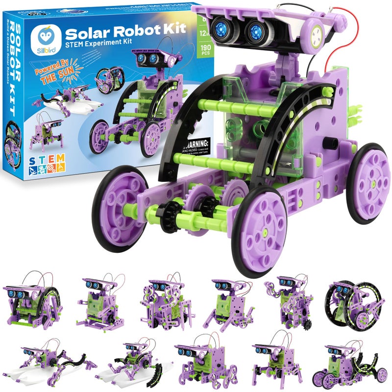 Sillbird Solar Building Robot Kit STEM Gift for Boys Aged 814 12in1 DIY Science Educational Toys for Kids Birthday Solar Powered Robotic Set with 190 Pieces - Image 3