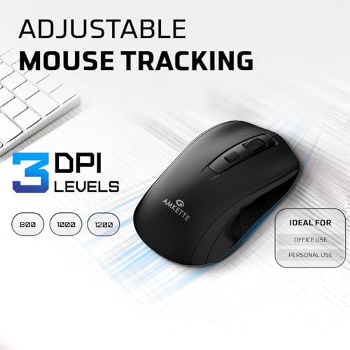 Amkette Hush Pro Astra Wireless Mouse with Advance 2.4 Ghz Connectivity, Silent Switch, Ergonomic Design, High Precision 3 DPI Settings, Mouse On/Off Switch, Smart Auto Sleep Function (Black) - Image 3