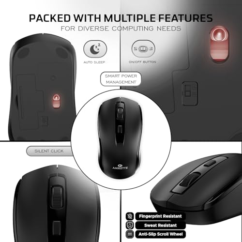 Amkette Hush Pro Astra Wireless Mouse with Advance 2.4 Ghz Connectivity, Silent Switch, Ergonomic Design, High Precision 3 DPI Settings, Mouse On/Off Switch, Smart Auto Sleep Function (Black) - Image 5