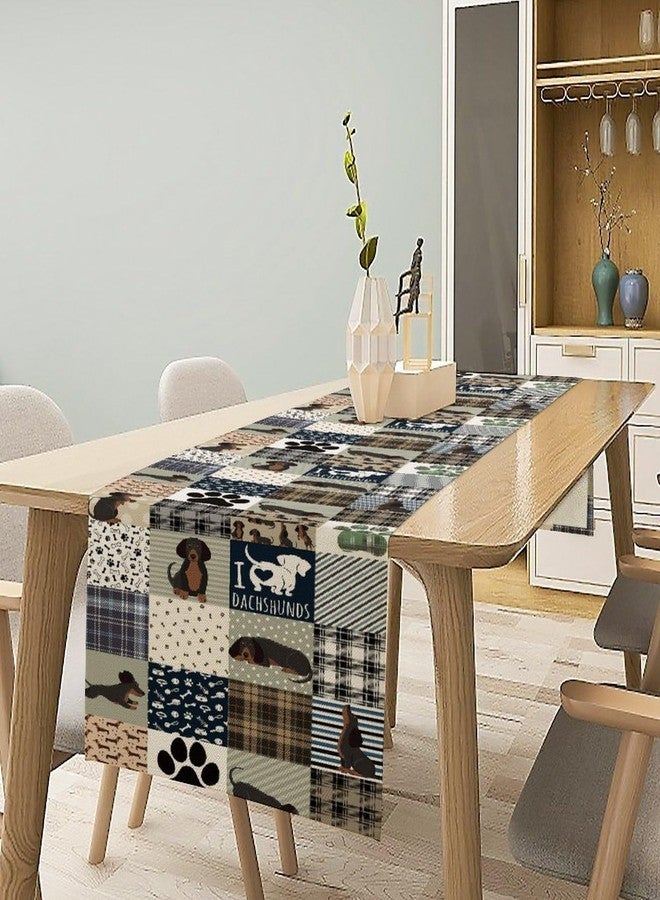 KANEPE Dachshund Pattern Table Runner Dog Grey Brown Plaid Funny Animals Patchwork Print Decor for Indoor Outdoor Party Dinner Festival Farmhouse Holiday Dining Room Home Kitchen Restaurant, 13x36in - Image 3
