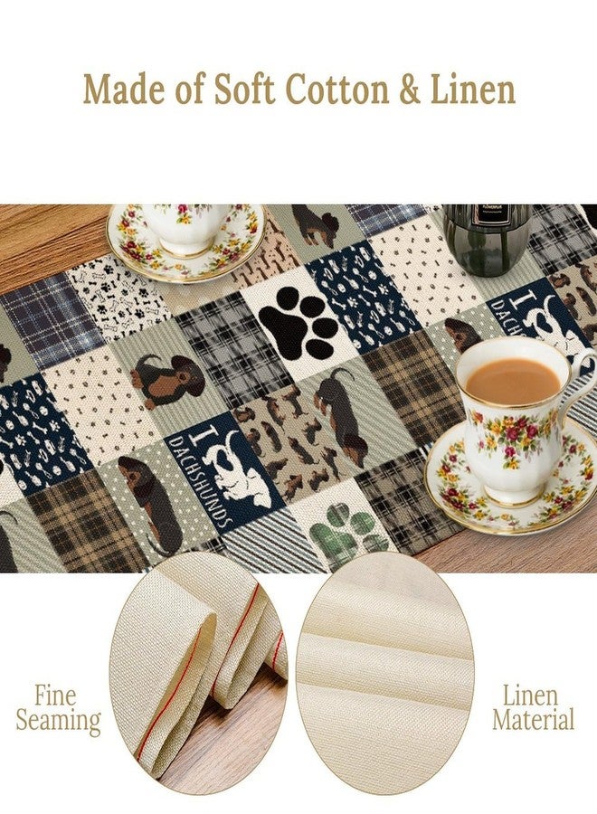KANEPE Dachshund Pattern Table Runner Dog Grey Brown Plaid Funny Animals Patchwork Print Decor for Indoor Outdoor Party Dinner Festival Farmhouse Holiday Dining Room Home Kitchen Restaurant, 13x36in - Image 4