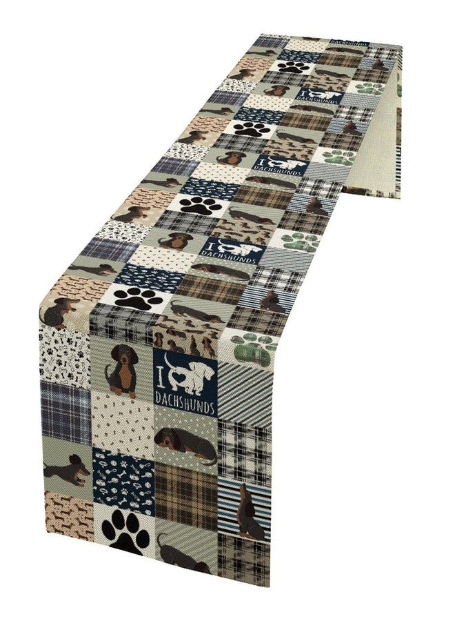 KANEPE Dachshund Pattern Table Runner Dog Grey Brown Plaid Funny Animals Patchwork Print Decor for Indoor Outdoor Party Dinner Festival Farmhouse Holiday Dining Room Home Kitchen Restaurant, 13x36in - Image 1