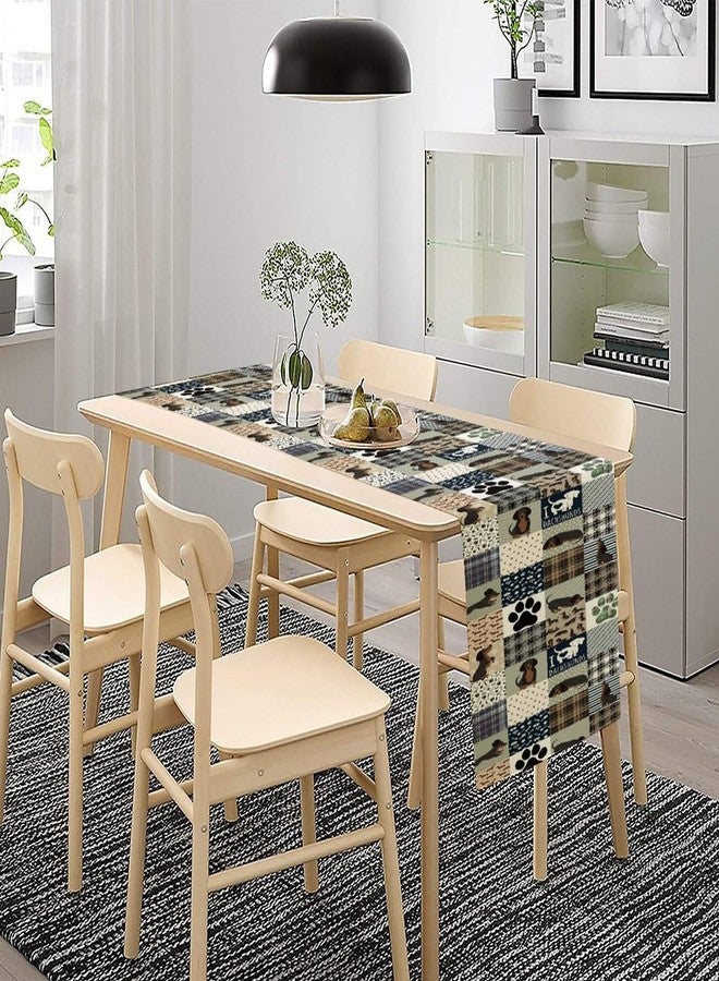 KANEPE Dachshund Pattern Table Runner Dog Grey Brown Plaid Funny Animals Patchwork Print Decor for Indoor Outdoor Party Dinner Festival Farmhouse Holiday Dining Room Home Kitchen Restaurant, 13x36in - Image 2