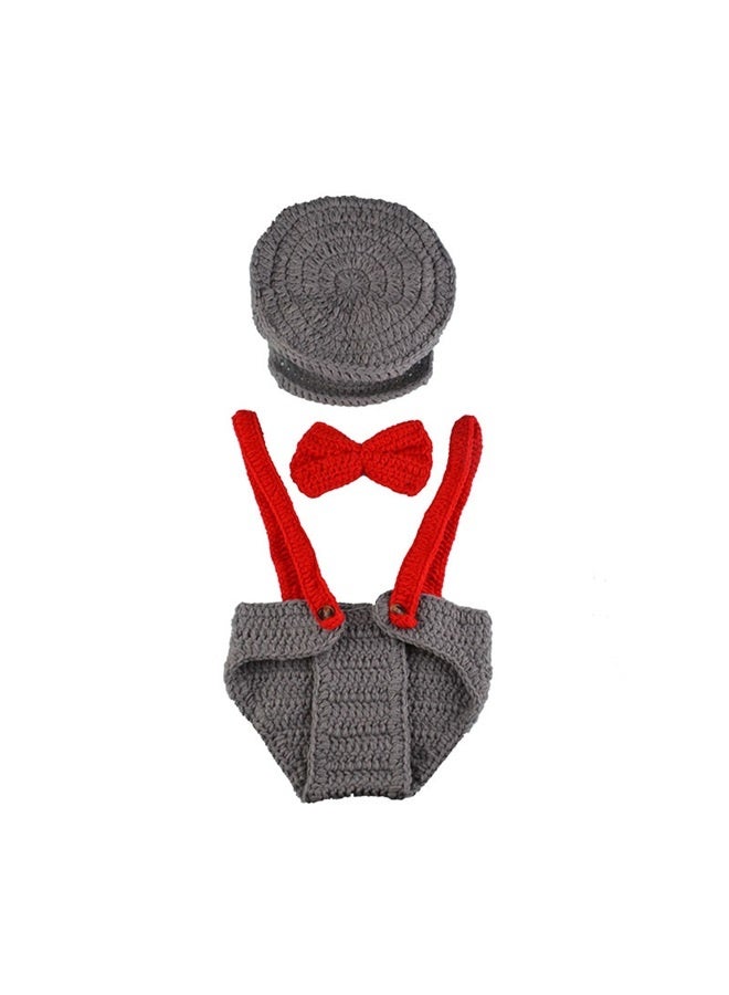 New Handmade Knot Beanie+Tie+Shorts Set Toddler Baby Crochet Photography Props 0-6.M Newborn Baby Crochet Photo Props (0-6Months) - Image 2