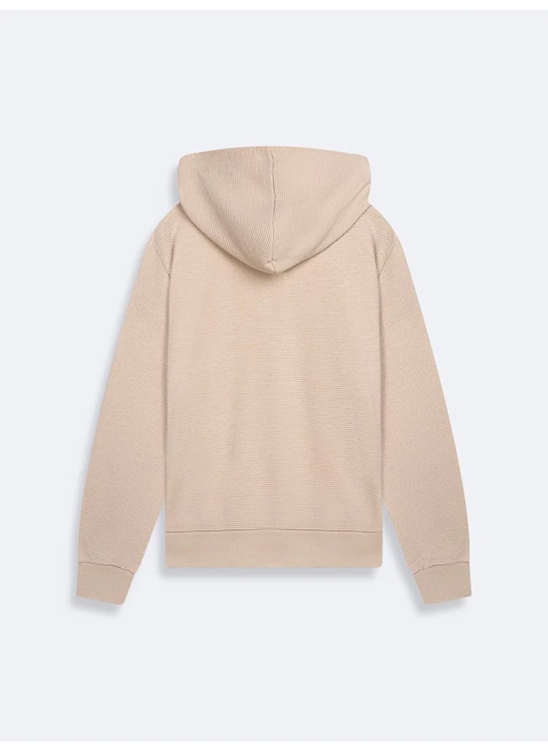 إل تي بي Plain Hooded Zippered Regular Fit Beige Sweatshirt