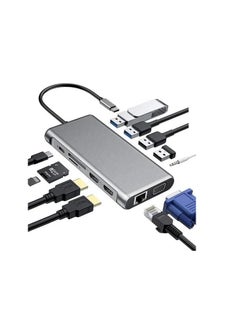 Generic USB Type C Hub 12 in 1 Dock Station Adapter 2 Ports 4K HDMI VGA 4 USB 3.0 Ports USB Type C PD3.0 Data RJ45 Ethernet SD/TF 3.5mm AUX Compatible with MacBook Pro/Air and Type C Devices  - Image 1