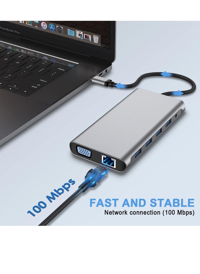 Generic USB Type C Hub 12 in 1 Dock Station Adapter 2 Ports 4K HDMI VGA 4 USB 3.0 Ports USB Type C PD3.0 Data RJ45 Ethernet SD/TF 3.5mm AUX Compatible with MacBook Pro/Air and Type C Devices  - Image 3