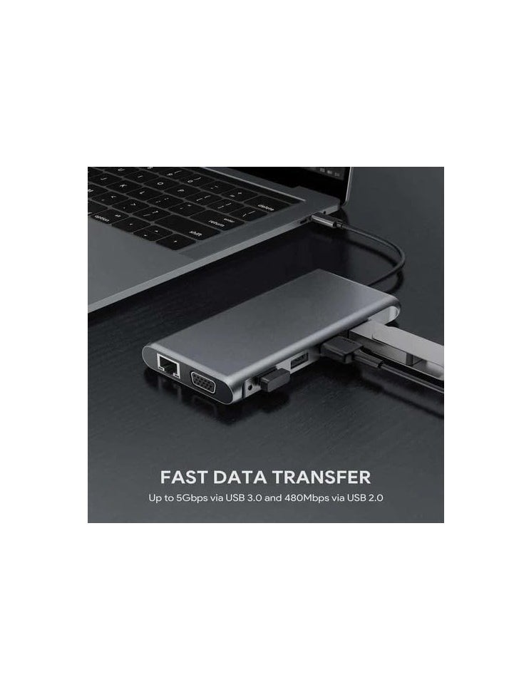 Generic USB Type C Hub 12 in 1 Dock Station Adapter 2 Ports 4K HDMI VGA 4 USB 3.0 Ports USB Type C PD3.0 Data RJ45 Ethernet SD/TF 3.5mm AUX Compatible with MacBook Pro/Air and Type C Devices  - Image 5