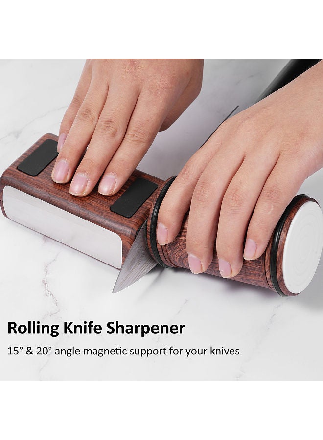 Rolling Knife Sharpener - Knife Sharpening Tool with Diamond and Ceramic Discs for Steel of Any Hardness, 15 and 20 Degrees Magnetic Angle Base for Kitchen Knives Scissors  - Image 5