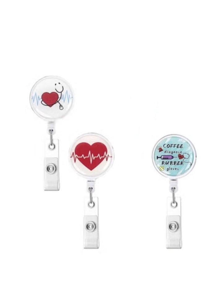 Generic Nurse Badge Reel Holder Retractable - 3 Pack（Styles are random.） Retractable Badge Holder with Alligator Clip for Nurse and Doctor, Cute and Funny Heart Name Tag, ID Card, Work Badge for Women & Men  - Image 1