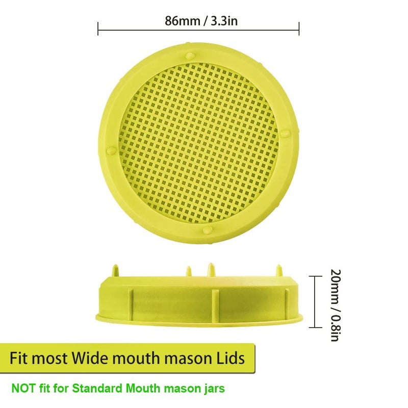 Picowe Picowe Plastic Sprouting Lids, Sprouting Jar Strainer Lid, for 86mm Wide Mouth Mason Jars, Canning Jars, Suit for Grow Bean Sprouts, Alfalfa, Salad Sprouts(8 Pack,Yellow)  - Image 2