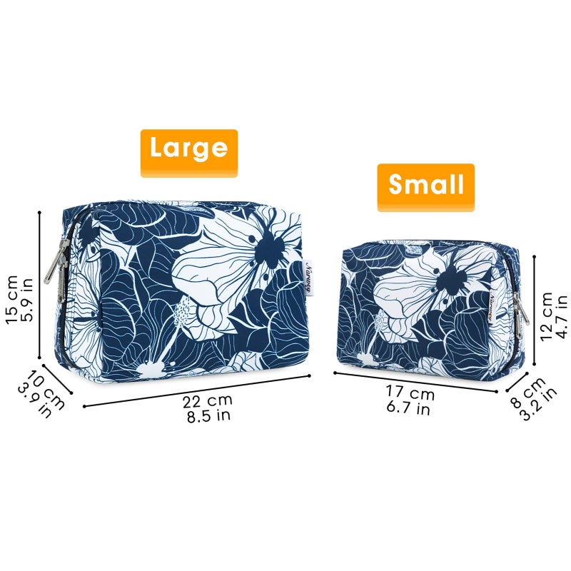 Narwey Cute Makeup Bag Travel Cosmetic Bag Organizer Toiletry Bag Make Up Bags with Compartments for Women Girls (Large, Blue Lotus) - Image 5