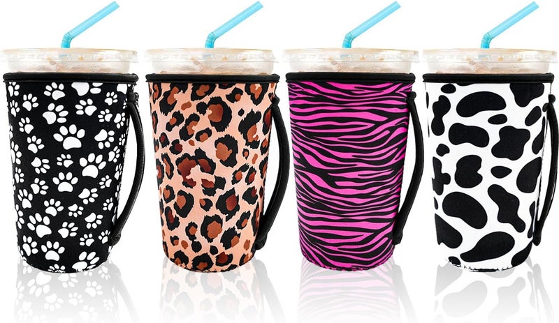 KJQJLY 4 Pack Iced Coffee Sleeve,reusable Neoprene Cup Sleeves Suitable For Beverage Sleeves For Hot And Cold Coffee Or Ice Drink Coffee cup sleeve for Starbucks coffee cup (animal patterns 22-24 OZ) - Image 1