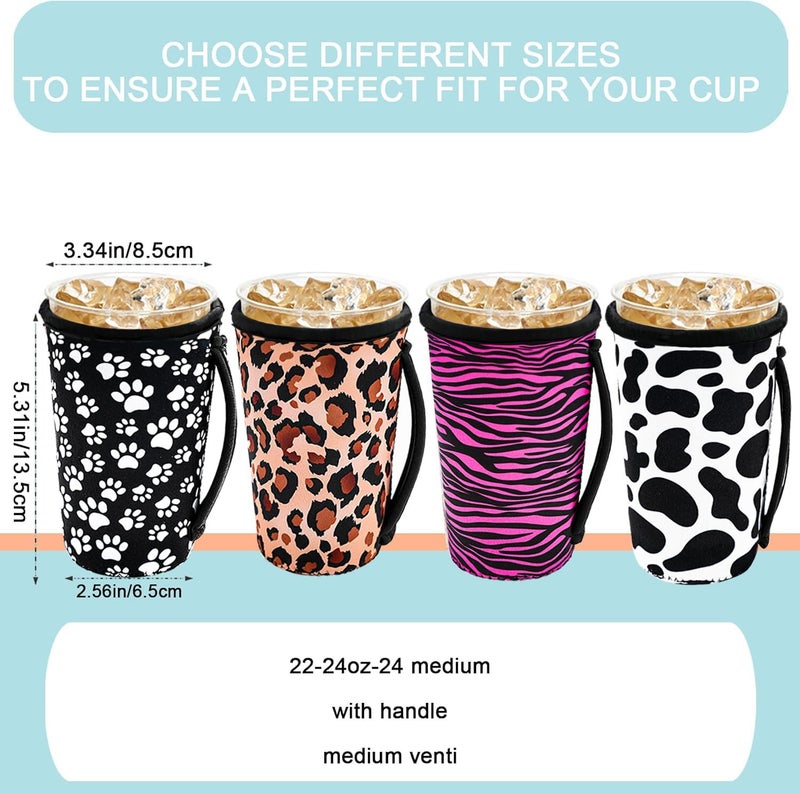 KJQJLY 4 Pack Iced Coffee Sleeve,reusable Neoprene Cup Sleeves Suitable For Beverage Sleeves For Hot And Cold Coffee Or Ice Drink Coffee cup sleeve for Starbucks coffee cup (animal patterns 22-24 OZ) - Image 2